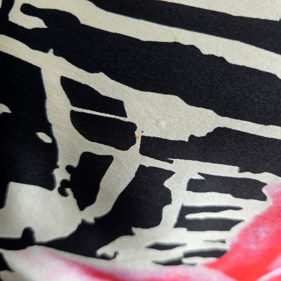 Vintage Cache Floral Print Dress Abstract Black White Pink Tie Waist‎ Midi - Picture 5 of 11